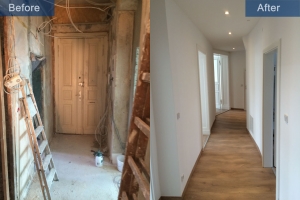 Old building renovation corridor before after